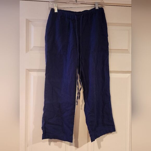 Chadwicks of Boston dark blue linen blend stretch cropped pants S - Picture 1 of 4